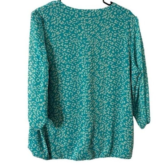 Vintage Blair Womens Blue Sheer AllOver Print Fully Lined Wrap Front Blouse sz M - Picture 3 of 4